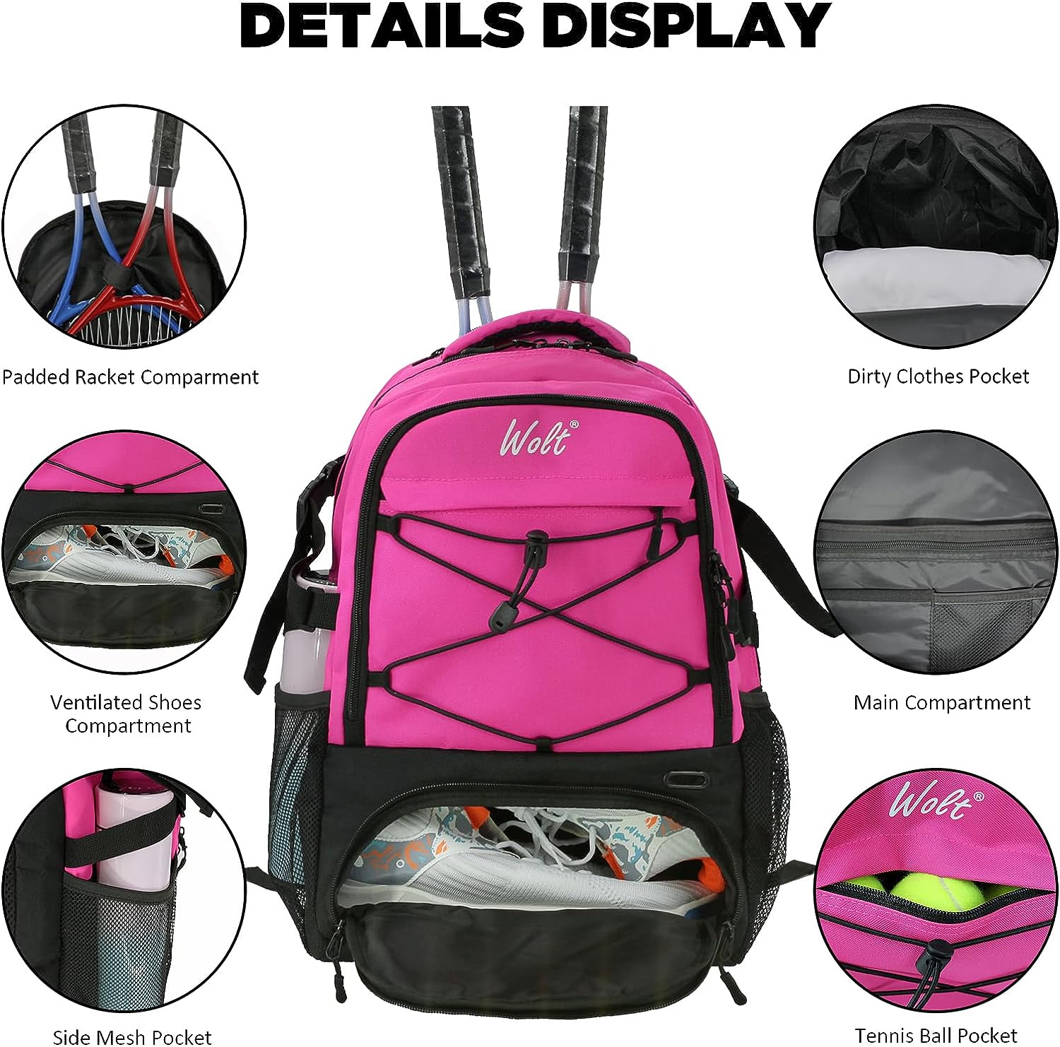 WOLT Tennis Backpack Tennis Bag with Ventilated Shoe Compartment