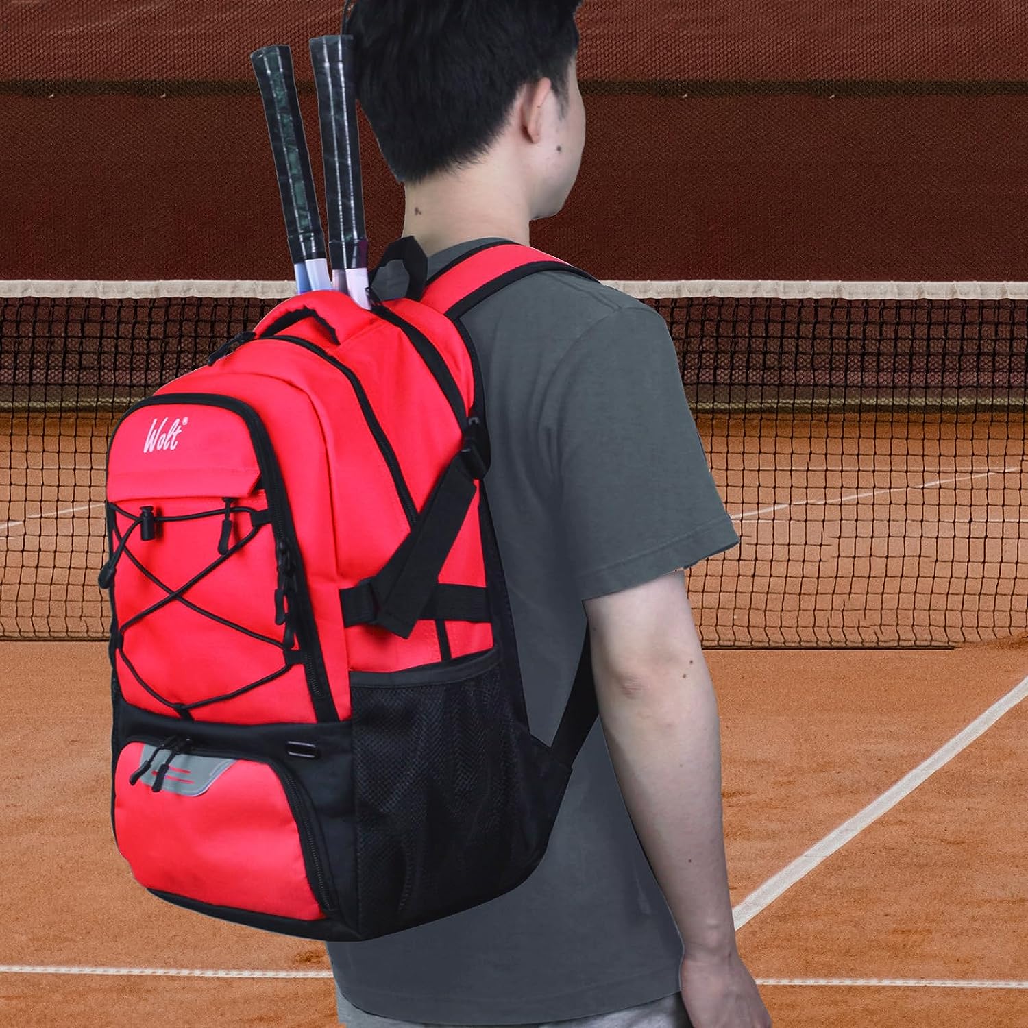 WOLT Tennis Backpack Tennis Bag with Ventilated Shoe Compartment Holds 2 Racket(Red) Wolt Sports