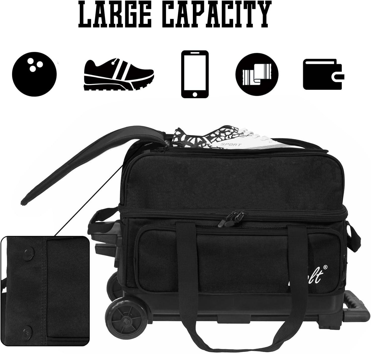 WOLT Double Roller 2 Ball Bowling Bag with Separate Shoe Compartment